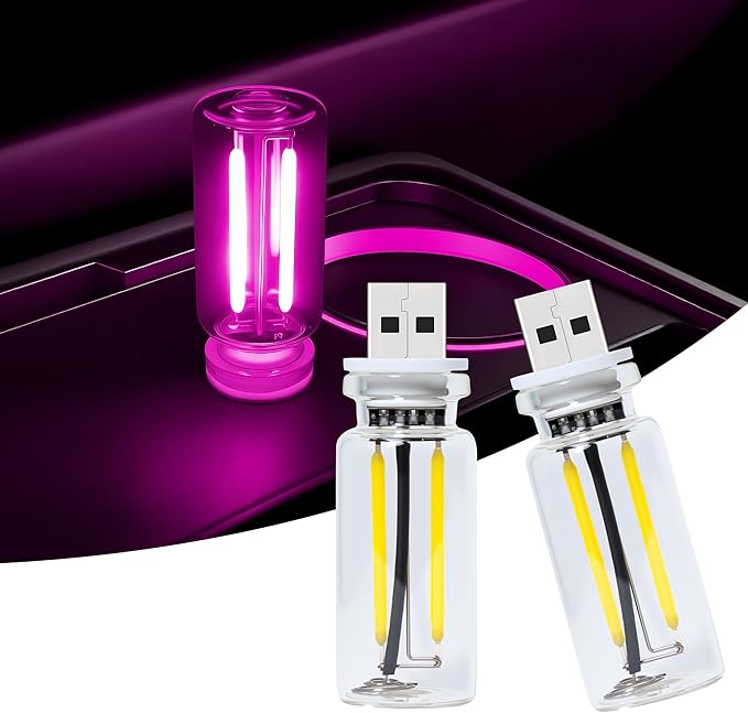 2-Pack Vintage USB LED Lights for Car Interior, Touch Dimmable Night Light - Retro Glass Bottle Filament Lamp Bulb for Bedroom, Camping, Holiday Decoration Ambiance