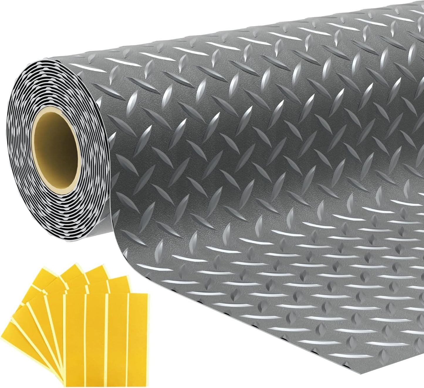 7.5x20 FT Garage Floor Mat, 2.8mm Thickened Flooring Roll with 20Pcs Tapes, Diamond Plate PVC Rubber Trailer Mat, Non-Slip Floor Protector Mat for Garage, Warehouse, Gyms, Trailer(Matte Gray)