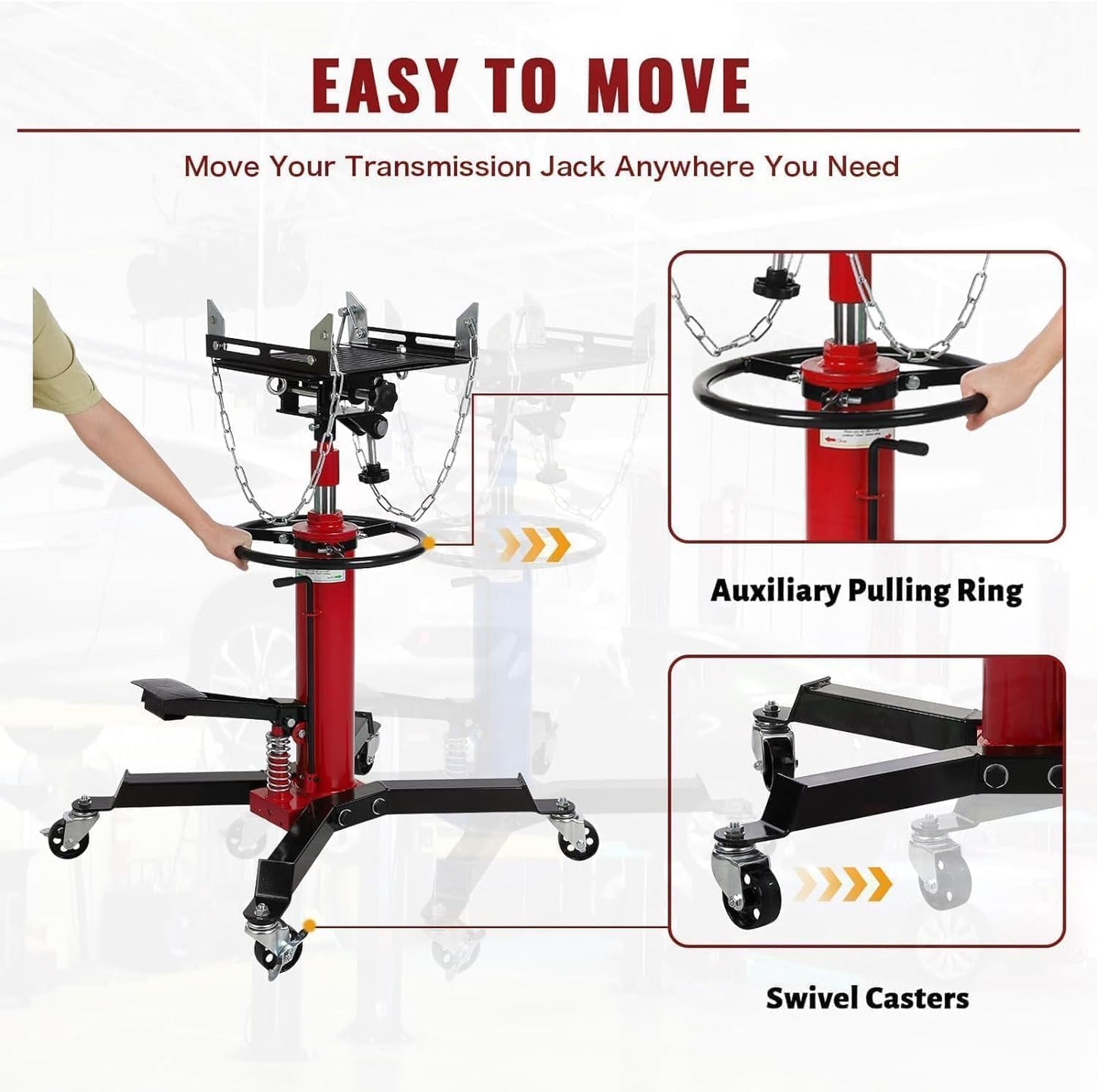 Transmission Jack 1322 LBS Hydraulic Telescoping 2-Stage Lift Jack Stand 33.8"-72.8" High Lift Transmission Jacks with Foot Pedal & 360° Swivel Wheels for for Garage/Workshop Car and Truck Repairs