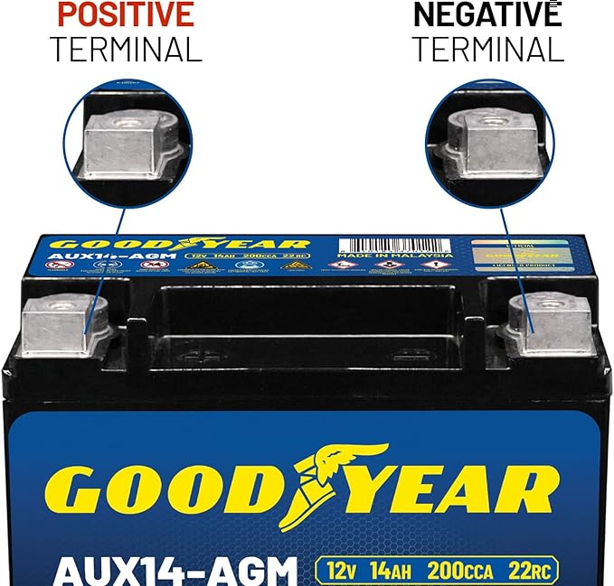 Goodyear AUX14-AGM BCI Group Size 400 12V 14 AH, 22RC, 200 CCA Platinum series Rechargeable AGM Maintenance Free Auxiliary Battery