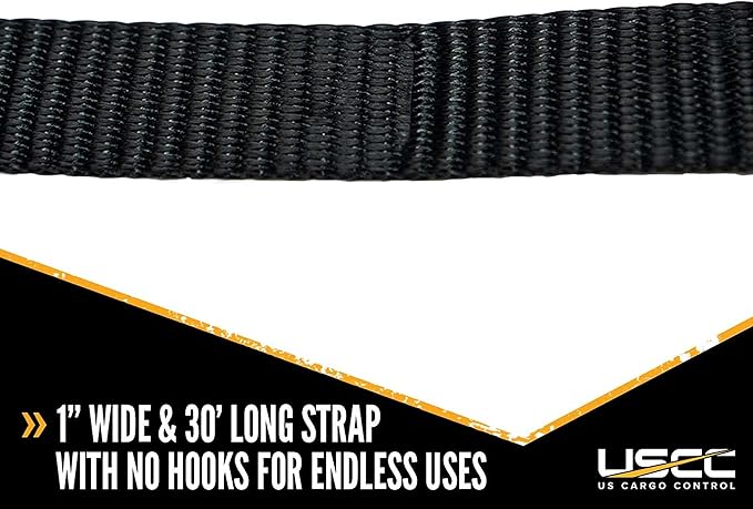 US Cargo Control Endless Ratchet Straps 1 Inch x 30 Foot (4-Pack), Hookless Ratchet Straps 30 FT, 1,500 LBS Break Strength, 1 Inch Tie Downs for Motorcycles, Bikes, Pallets, Kayaks, and Bundling