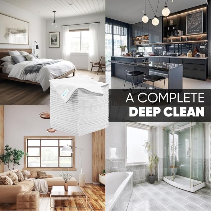 Microfiber Wholesale Bulk 16" x 16" All Purpose Towels Case Quantity (200 Count) | Large | No Fraying | High Density Microfiber | Zero Chemical Cleaner | Long-Lasting (White)