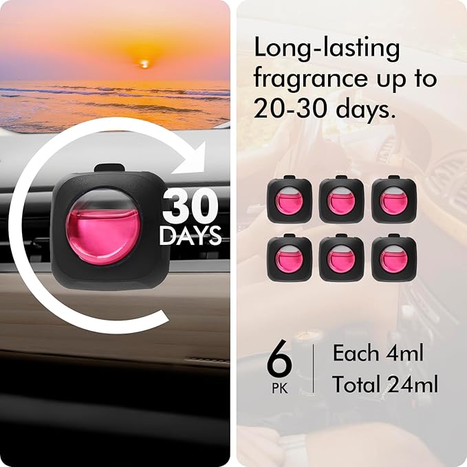 Car Air Fresheners, Peach Berry, 6-Pack, 4ml Each, Car Air Freshener vent clips, Long Lasting Air Freshener, Car Fresheners, Odor Eliminator