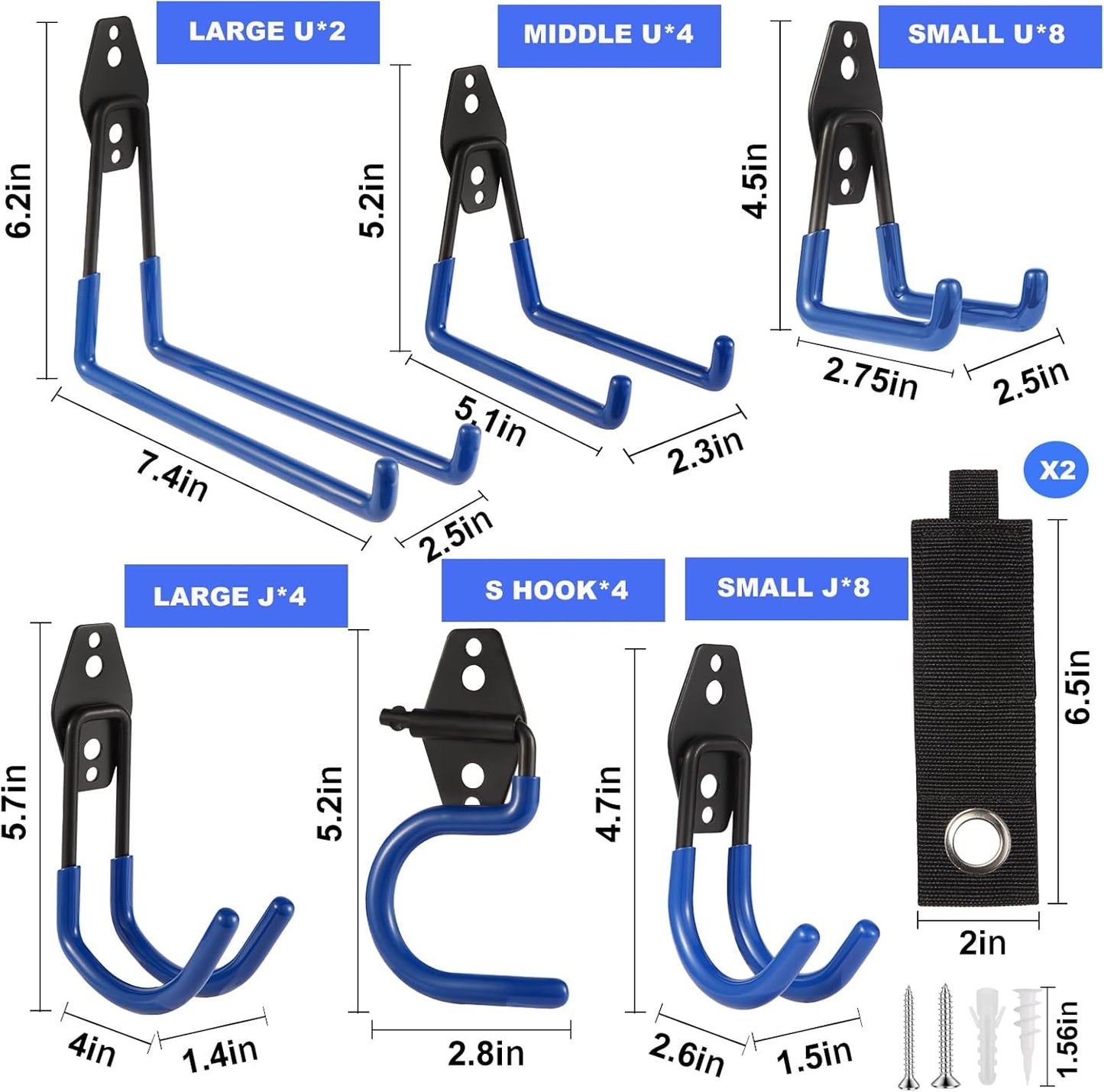 Garage Hook Heavy Duty Wall Storage Hangers, 32 Pack Garage Storage Hooks Steel Tool Blue for Ladders, Ropes, Garden Tools