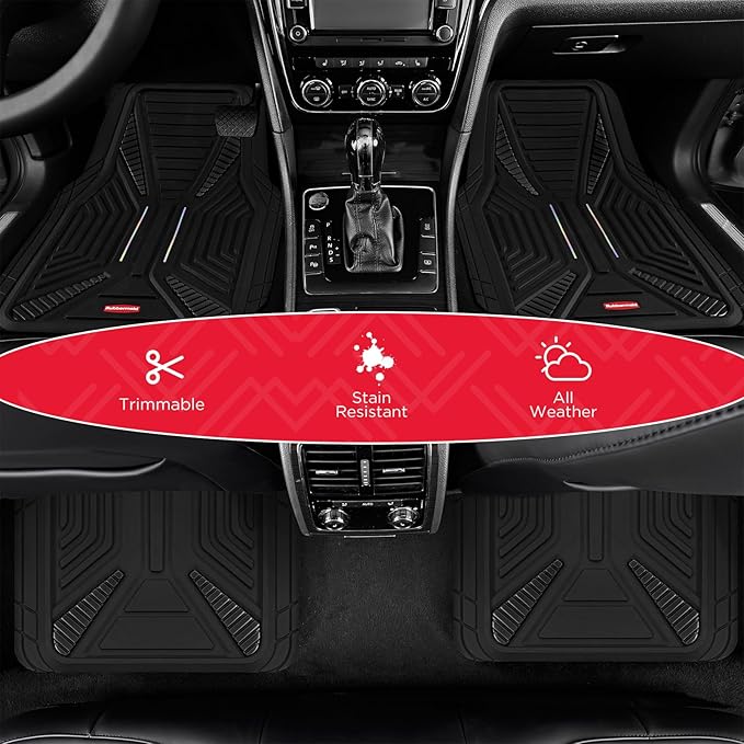 Rubbermaid Car Mat Full Set, Universal Trim-to-Fit Heavy-Duty Car Floor Mats – 4-Piece Set for All Weather Protection – Durable Rubber Mat for Cars, Trucks, SUVs & Vans-Black