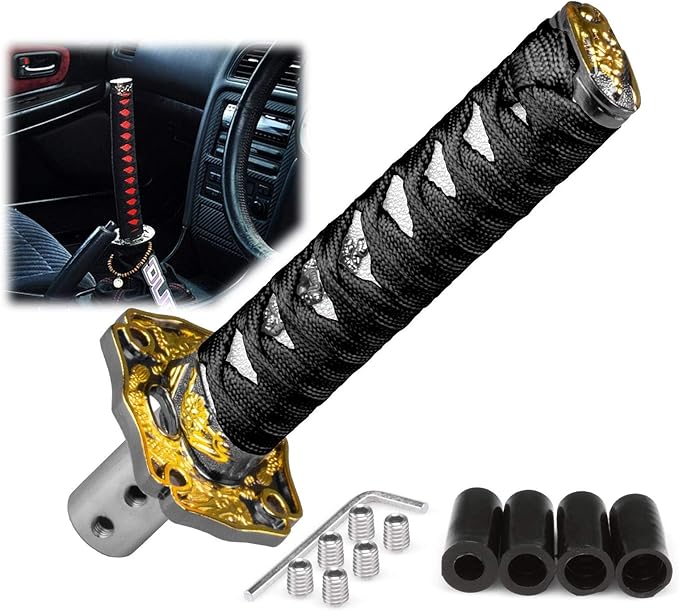 EZAUTOWRAP 15cm Black White Shift Knob Samurai Sword Alloy Katana with Adapter Universal