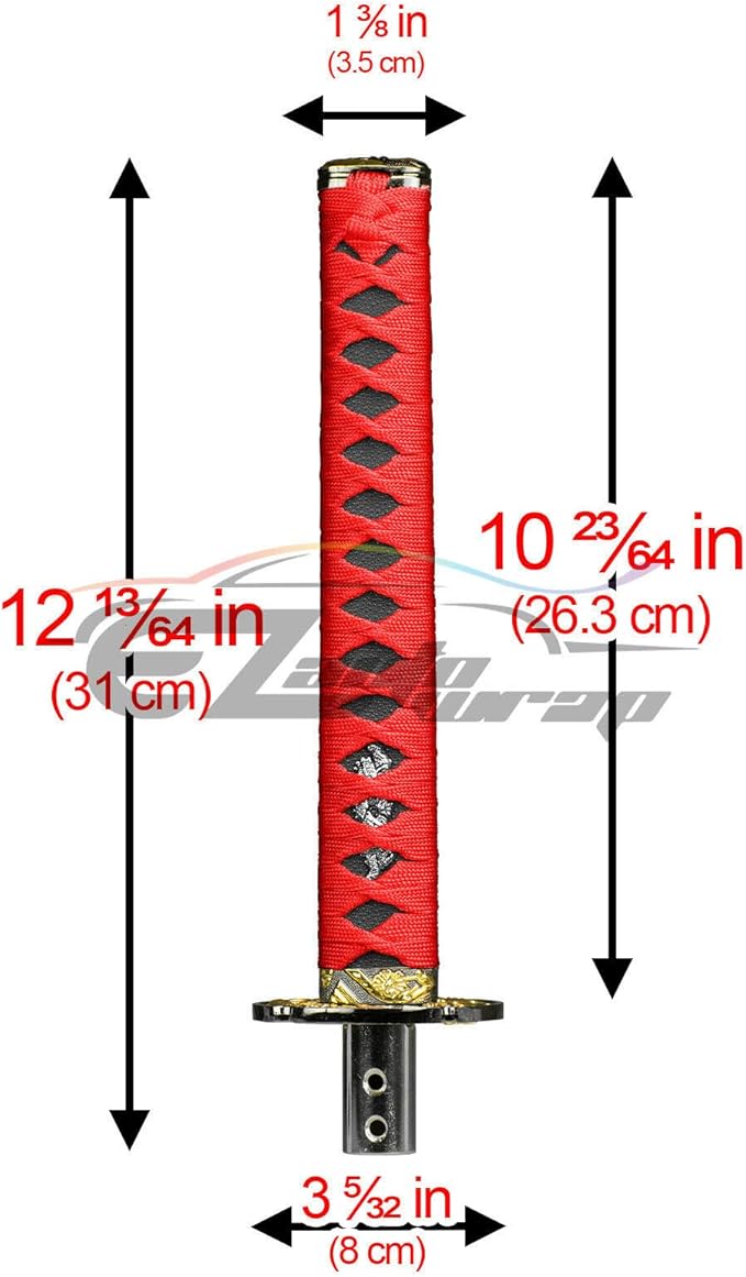 EZAUTO WRAP 26cm Red Black Shift Knob Samurai Sword Alloy Katana with Adapter Universal