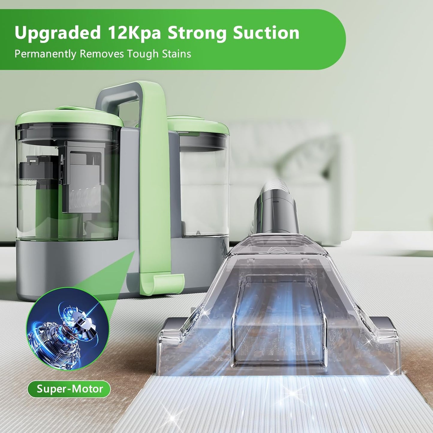 Carpet Cleaner Machine, 18Kpa Portable Carpet Spot and Upholstery Cleaner, 500W Powerful Suction Deep Couch Cleaner Machine with Handle for Pet Stains, Sofa, Car Seat, Furniture