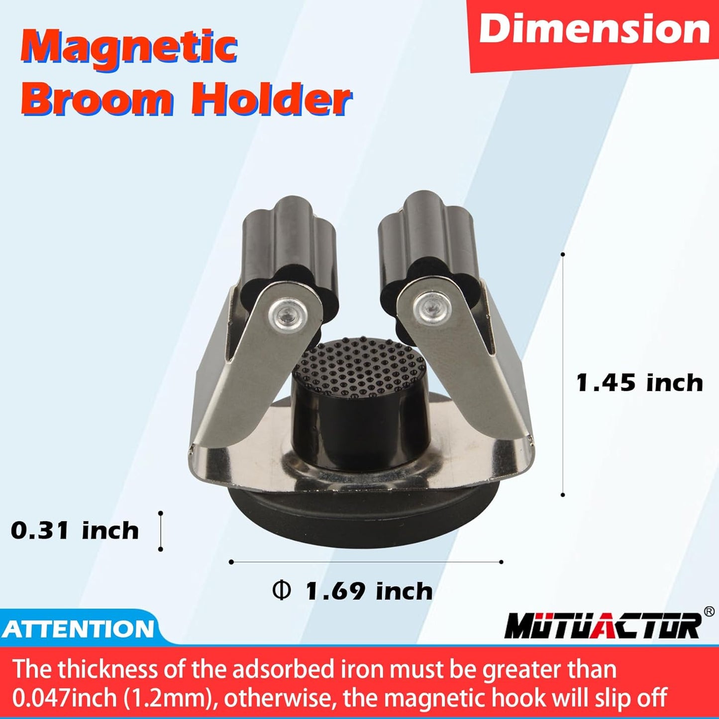 MUTUACTOR Magnetic Broom Holders,2PCS Anti-scratch Magnetic Mount Broom Holder with Rubber Grippers, 12lbs Heavy Duty Magnetic Tool Holders for Work Garage Laundry Kitchen RV Van Accessories