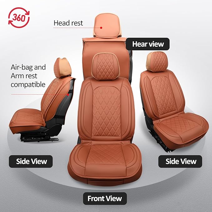 MIROZO Seat Covers Universal, Faux Leather Seat Cover Waterproof Seat Covers Full Set Automotive Seat Covers Car Seat Protector Vehicle Cushion Cover for Sedan, Truck and SUV (Full Set, Brown)