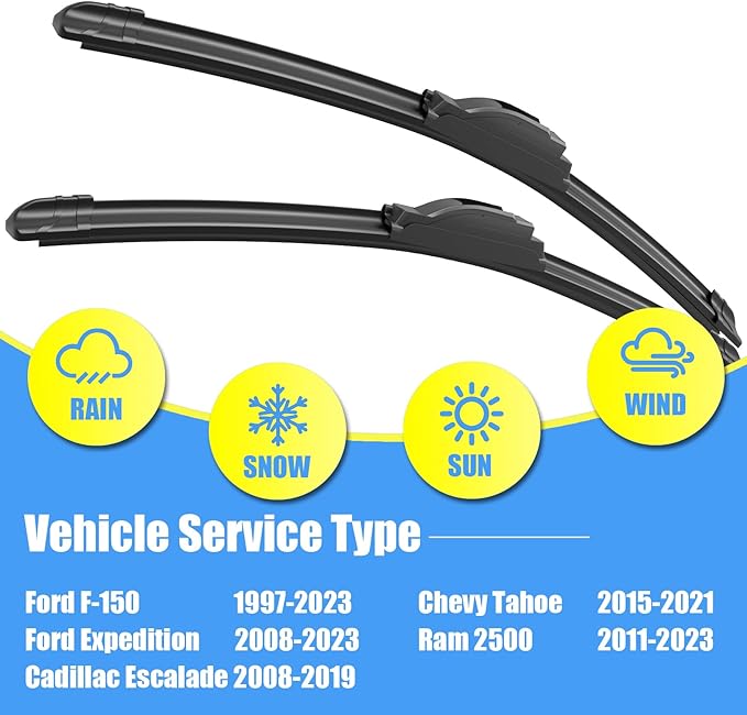 Gavimnal® 22"+22" Silicone Wiper Blades Replacement For Ford F-150 1997-2023 Expedition 2008-2023 Cadillac Escalade 2008-2019 Ram 2500 2009-2010,All-Season Front Windshield Wiper Blades(Set of 2)