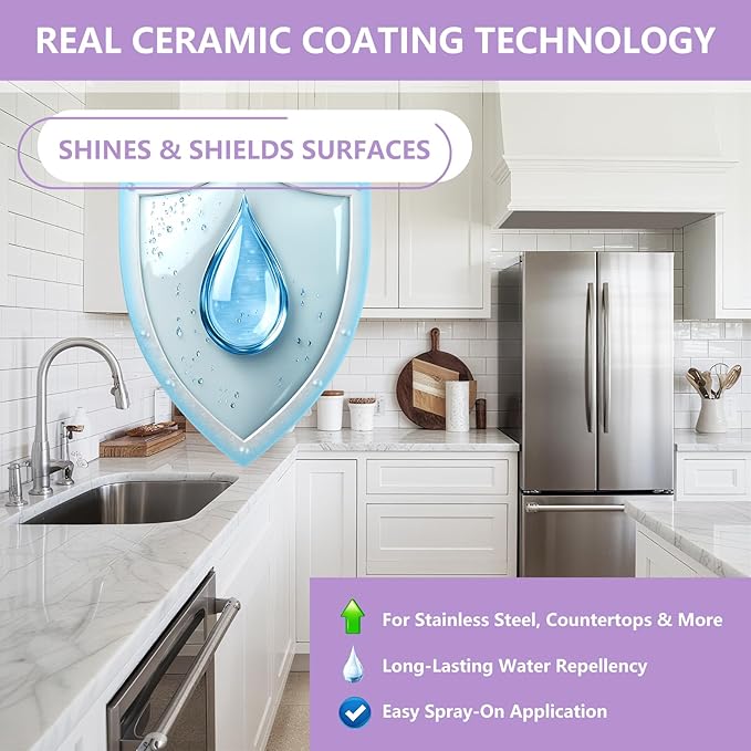 Ceramic Coating Spray for Kitchen Appliances & Stainless Steel – Fingerprint Resistant Cleaner & Sealer for Sinks, Fridges, Stoves – Easy Cleaning & Long-Lasting Multi-Surface Shine 17.32oz