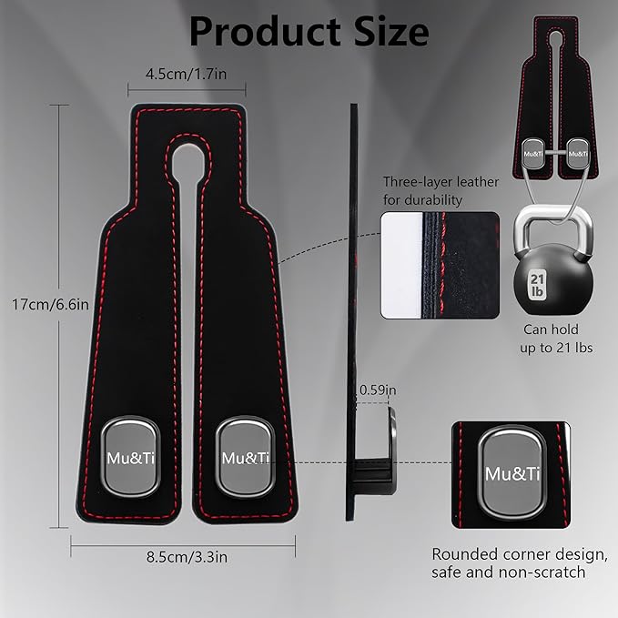 Mu&Ti Purse Hook for Car,Leather Seat Back Storage Hook, 2 Pack Hooks for Headrest, Car Accessories for Women (Black)