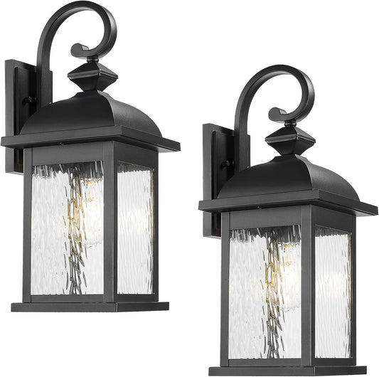 FEMILA 21" Large Exterior Wall Light Fixtures, 2 Pack Anti-Rust Waterproof Outdoor Wall Lantern Porch Lights for Entryway, Patio, Garage, Doorway, Matte Black, 4FD54B2-2PK BK-WP