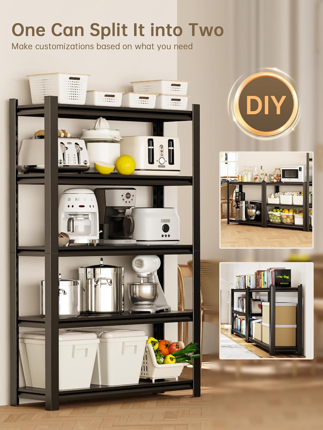 JHYKHG 72" H Storage Shelves,5-Tier Heavy Duty Garage Shelving,Adjustable Shelving Unit,Metal Shelf,Boltless Assembly Rack for Warehouse,Shed,2,500 lb Load,16 x 36 x 72 Inches,Black