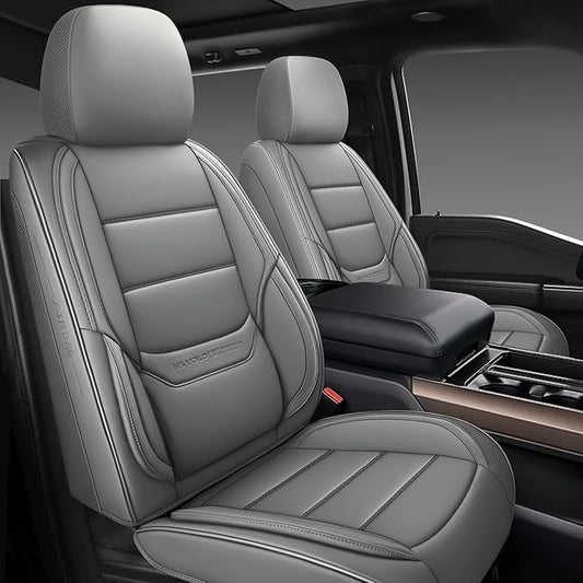 NS YOLO Leather Car Seat Covers Full Set,Universal Fit for Most Cars,SUVs and Sedans,Waterproof Luxury Leatherette Cushions, 5 Car Seat Protectors (Grey, Full Set-5 Seats(Front and Rear))