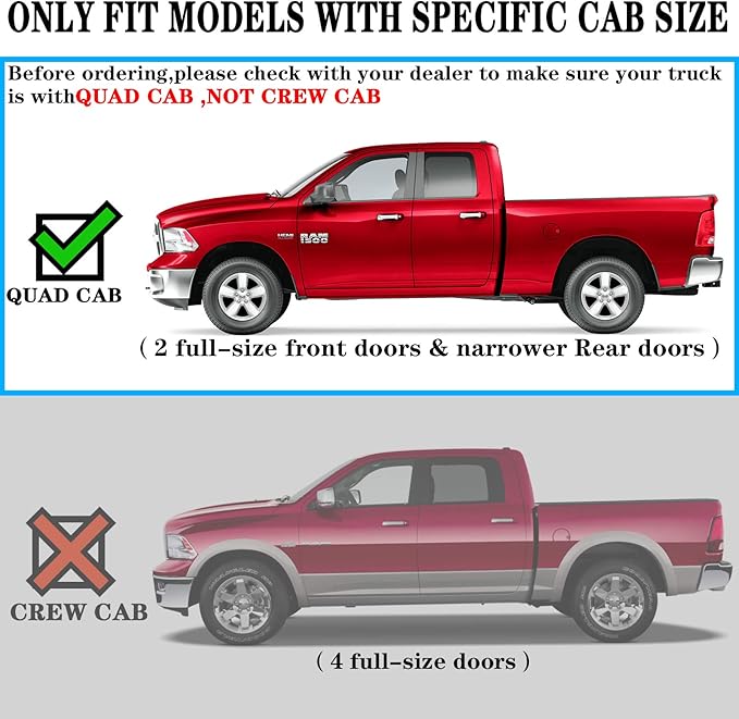 COMNOVA 6 Inch Quad Cab Running Boards Compatible with Dodge Ram 1500 Quad Cab 2009-2018(Incl. 2019+ Classic)/10-24 Ram 2500 3500, Carbon Steel Step Bars, Extended Cab Side Steps Nerf Bars.