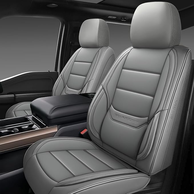 NS YOLO Leather Car Seat Covers Front Pair,Universal Fit for Most Cars,SUVs and Sedans,Waterproof Luxury Leatherette Cushions, 2 Car Seat Protectors (Grey, Front Pair-2 Seats(Driver and Passenger))