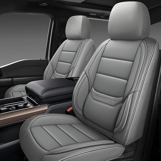 NS YOLO Leather Car Seat Covers Front Pair,Universal Fit for Most Cars,SUVs and Sedans,Waterproof Luxury Leatherette Cushions, 2 Car Seat Protectors (Grey, Front Pair-2 Seats(Driver and Passenger))