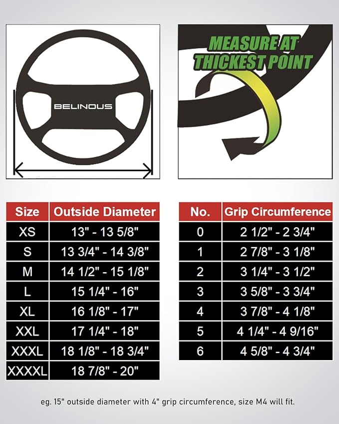 BELINOUS Universal Leather Truck Steering Wheel Cover, Stitch On Wrap (Size XXL2, Black)