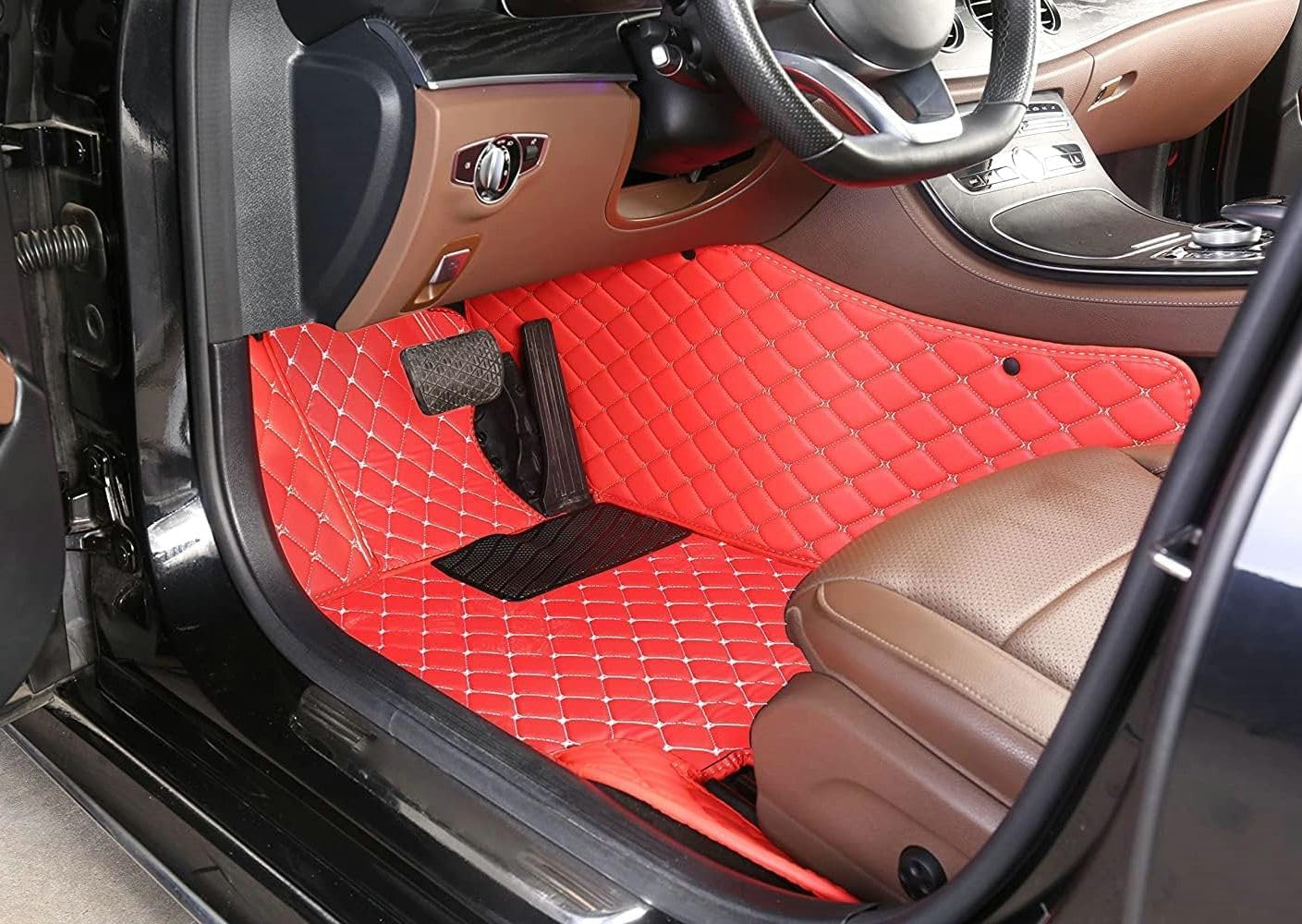 Custom Artificial Leather Waterproof All-Weather Car Floor Mats Fit for 99% Sedan SUV Sports Car Vehicle Car Mat (Black Blue)