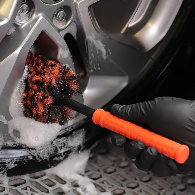 SPTA Rim Cleaner Brush, 3 Pcs Synthetic Ultimate Wheel Brush Set, Flat Spoke Wheel Cleaning Brush, Car Wheel Brush, Brush for Cleaning Wheels, Safe for Cars, Trucks, SUVs, RVs, Motorcycles & More