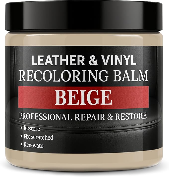 Leather Color Restorer, Recoloring Balm, Scratch Remover, Dye, Paint, Repair Kit for Furniture, Couches, Car Seats, Shoes, Bags, Beige