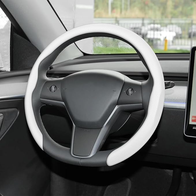 frani Nappa Leather Steering Wheel Cover, Universal 15 Inch Premium Non-Slip Steering Wheel Cover White