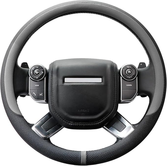 COFIT Breathable Car Steering Wheel Cover 16 inch Auto Universal Leather Wrap Non-Slip Steeringwheel Protector Automotive Interior Accessories, Grey (Suit for 15.5-16 inch)