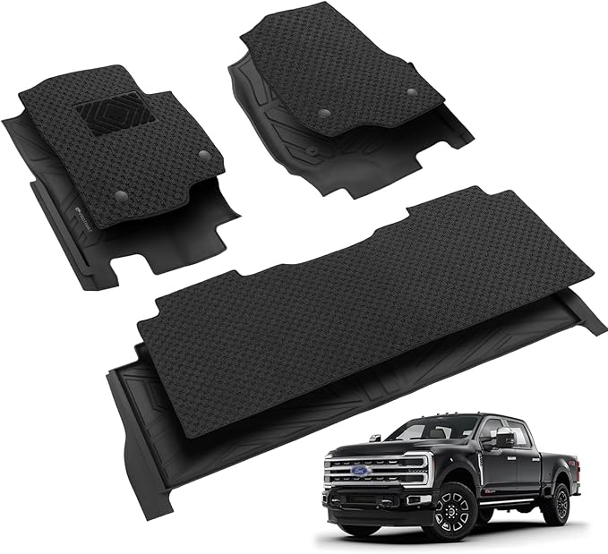 Double Layer Floor Mat Custom Fit 2017-2025 Ford F-250 SuperCrew Cab, All Weather TPE Floor Mats for Ford F250 1st & 2nd Row Full Set Cargo Liner (Black)