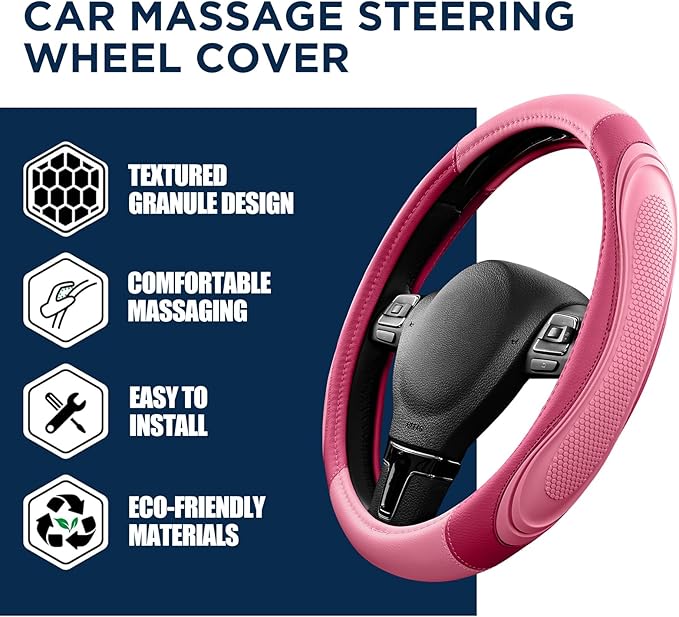 Road Comforts Car Steering Wheel Cover - Microfiber Leather Steering Wheel Wrap Sports 14.5-15 Inch Steering Wheel Cover Non-Slip for Men Women Pink & HotPink Color