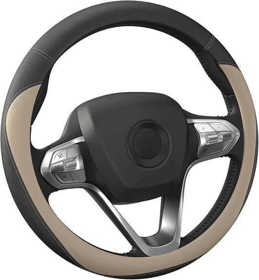 HOTOR Car Steering Wheel Cover - Universal Car Accessory for Diverse Cars, Durable Leather Cover with Anti-Slip Lining, for Steering Wheel with a Diameter of 14.5"-15", Gold