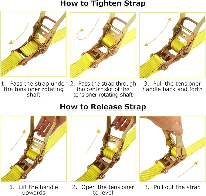 4 Pack 2 Inch Ratchet Straps Heavy Duty 20ft Tie Down Straps Ratchet with Double J Hook, 10000 LBS Break Strength, Cargo Ratchet Straps for Moving, Truck, Trailers, Motorcycles, Kayaks, Car Roof