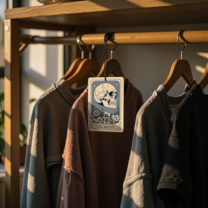 Witchy Gothic Car Air Freshener 4 Pcs, Vintage Boho the Moon Sun Star Reader Tarot Card Hanging Air Freshener for Closet Drawer Books, Goth Skull Skeleton Car Accessories Mirror Decor for Women