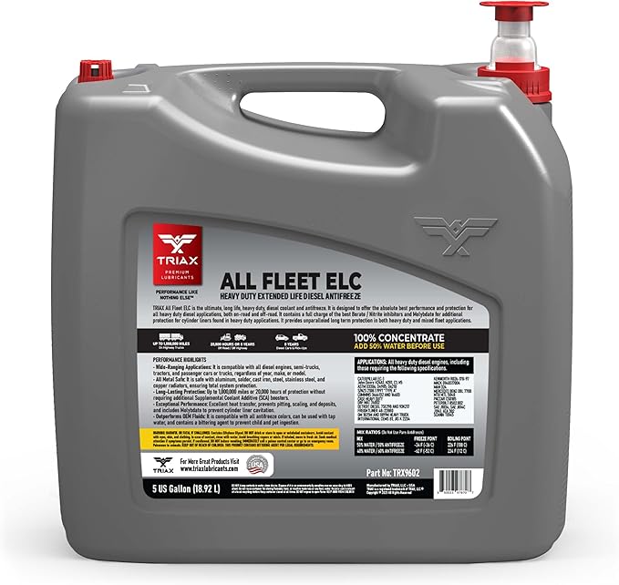 Triax All Fleet HD ELC NOAT, Coolant & Antifreeze, Diesel Extreme HD 1 Million Mile, 8 Year, 20,000 HRS, CAT EC-1, Concentrate (5 Gallon)