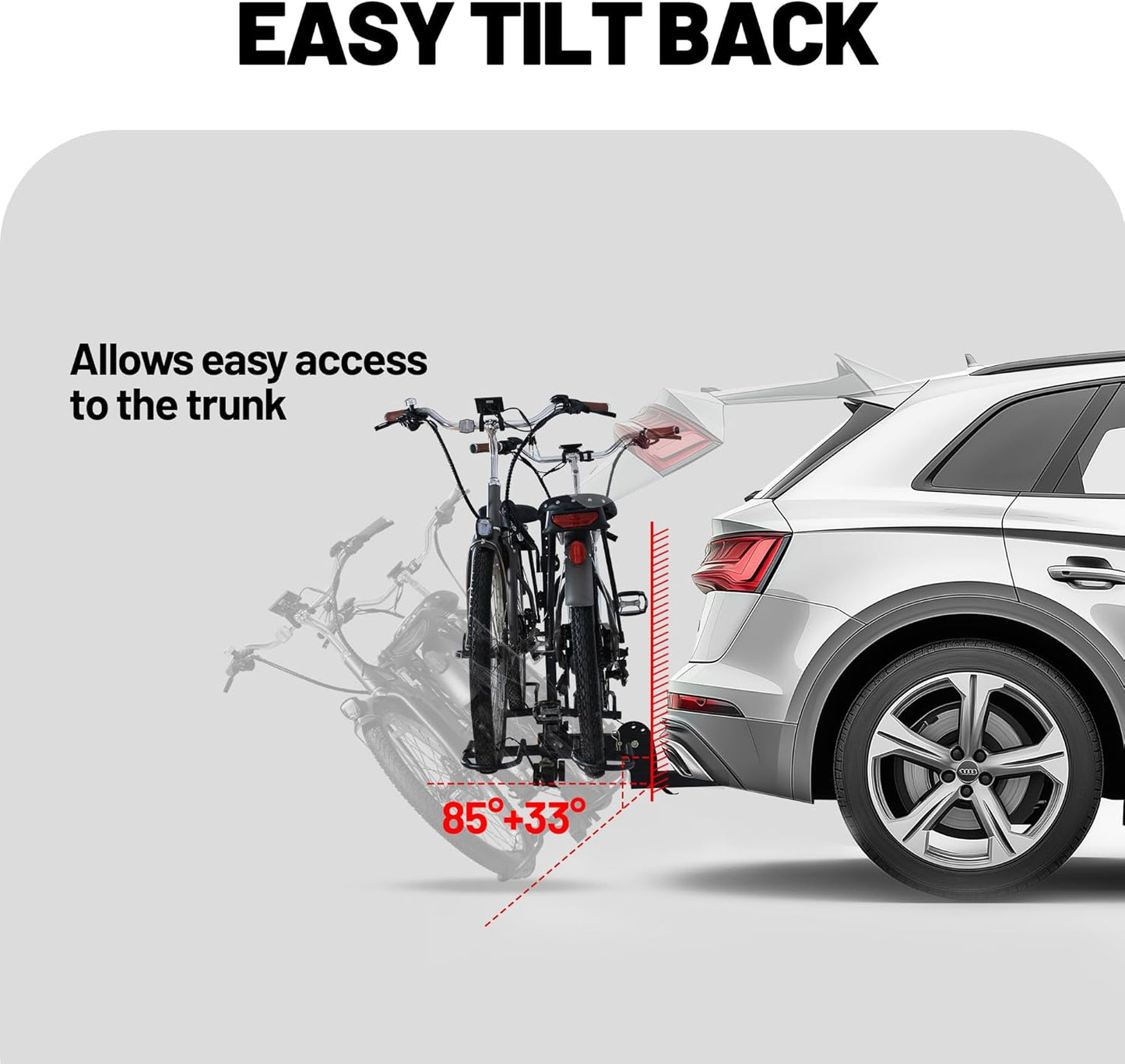 Rockland Foldable 2-Bike Rack, 200 lbs Capacity, Hitch Mount Bike Rack, Fits up to 5" Fat Tire Width and 50" Wheelbase, Bike Carrier Rack for 2" Receiver for Cars SUVs Vans RVs