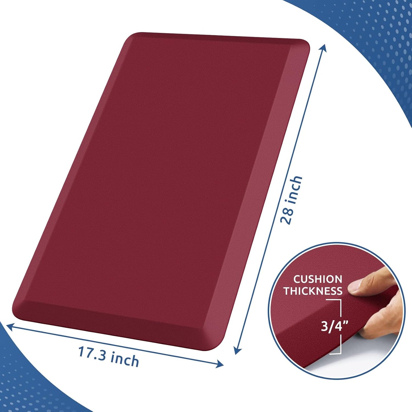 KitchenClouds Kitchen Mat Cushioned Anti Fatigue Kitchen Rug 0.8inch Waterproof Non Slip Kitchen Rugs and Mats Standing Desk Mat Comfort Floor Mats for Kitchen Sink Office (17.3"x28", Red)