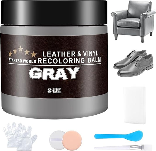 STARTSO WORLD Gray Leather Recoloring Balm, Leather Repair Kit for Furniture,Couches & Car Seats, Leather Paint, Leather Color Restorer, Leather Scratch Remover