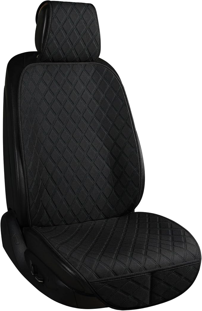 ENOGE Linen Car Seat Cover, Front Car Seat Covers, Driver Seat Protector with Soft & Breathable Cloth Fabric for All Seasons Universal Fits Most Automotive, Van, SUV, Truck (Black, 1 Front)