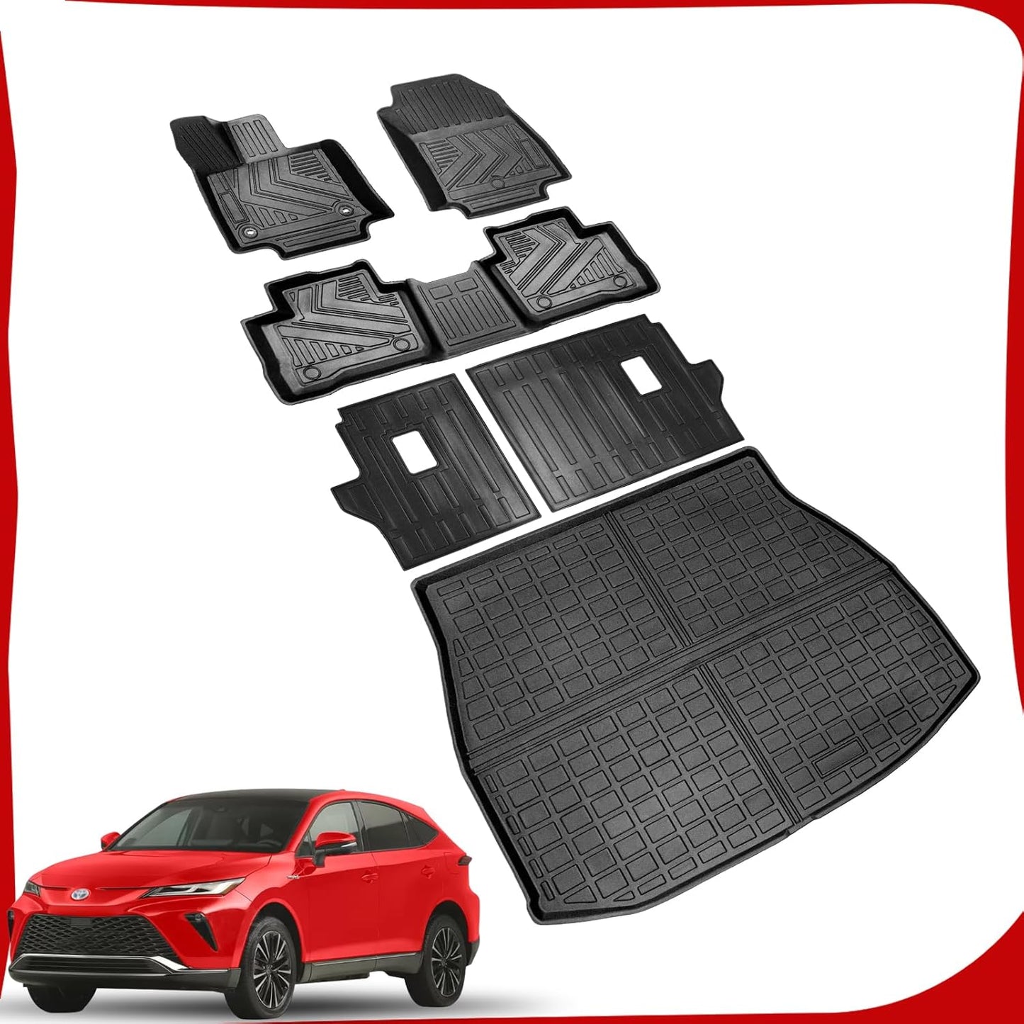 All-Weather Floor Mat Fit for 2021-2025 T-oyota Venza Backrest Mat Cargo Liner, Rear Seat Back Cargo Cover Protector Rubber Cargo Trunk Floor Mat for Toyota Venza Accessories 2021-2024 2025 (Full Set)