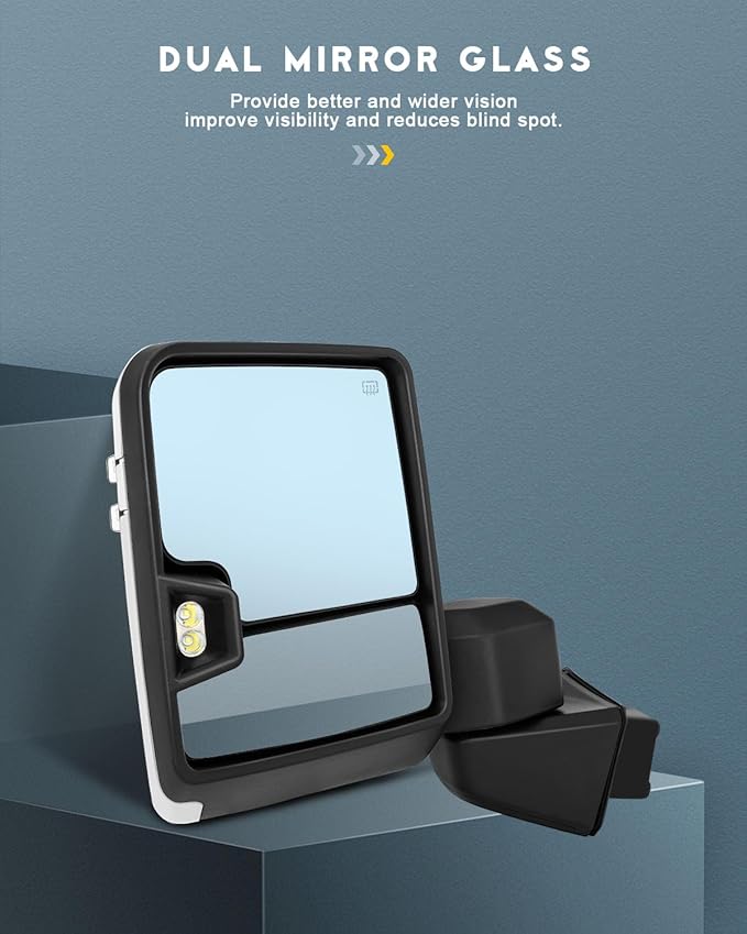 OCPTY Power Heated Towing Mirror Fit For Chevrolet Silverado 1500 2019-2023 Power Heated Turn Signal Width Puddle Running Back-up Light Temp Sensor Chrome Metallic Finish Driver & Passenger Side