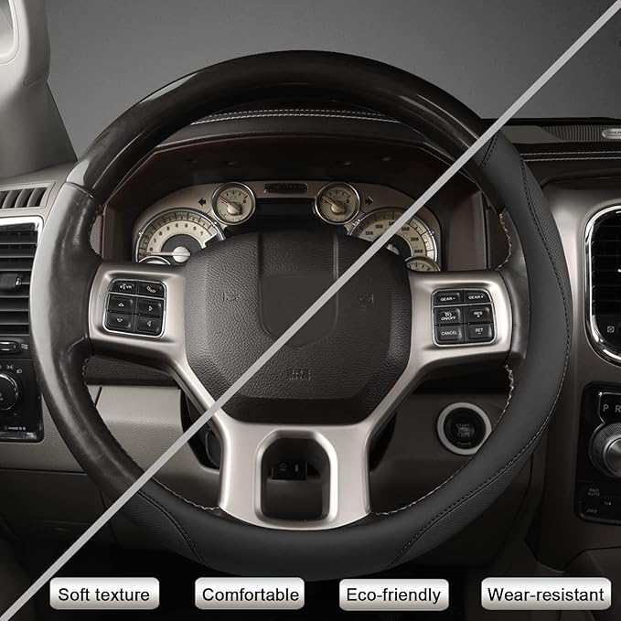 West Llama Customized Auto Car Steering Wheel Cover for Dodge 1989-2011 RAM 1500 2500 3500, Charger, Durango, Challenger (Black-Standard Size)