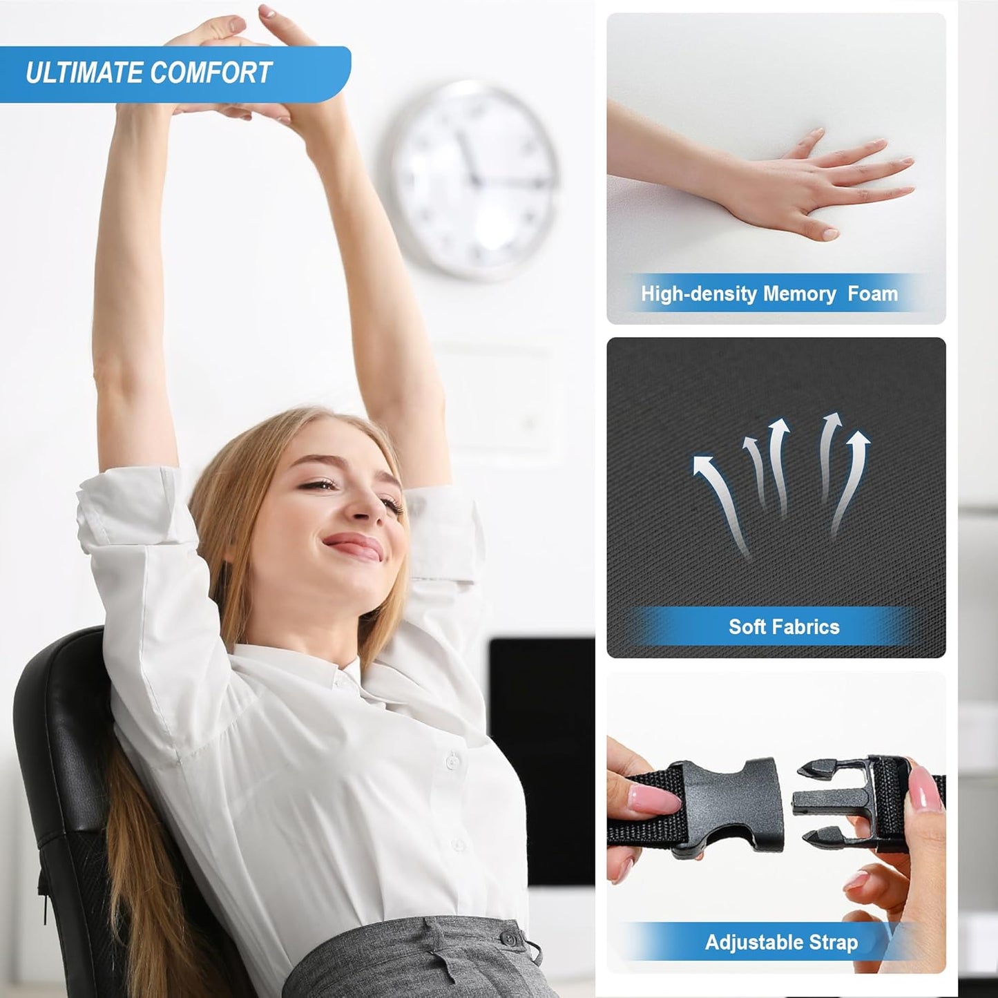 Memory Foam Lumbar Support Pillow Relieves Lower Back Pain for Driving, Chair Support for Car-Office Chair, Wheelchair -Matte Black