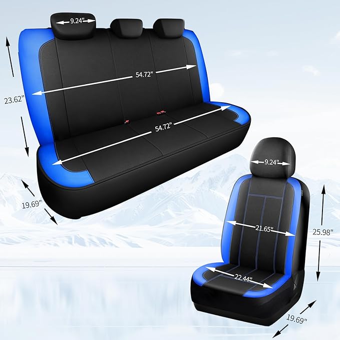 Seat Covers Neoprene Waterproof, Premium Cloth Car seat Covers Full Set, Airbag Compatible, Durable, Universal Fit Automotive Seat Covers for Most Cars,Trucks,SUVs(Black Blue 816)