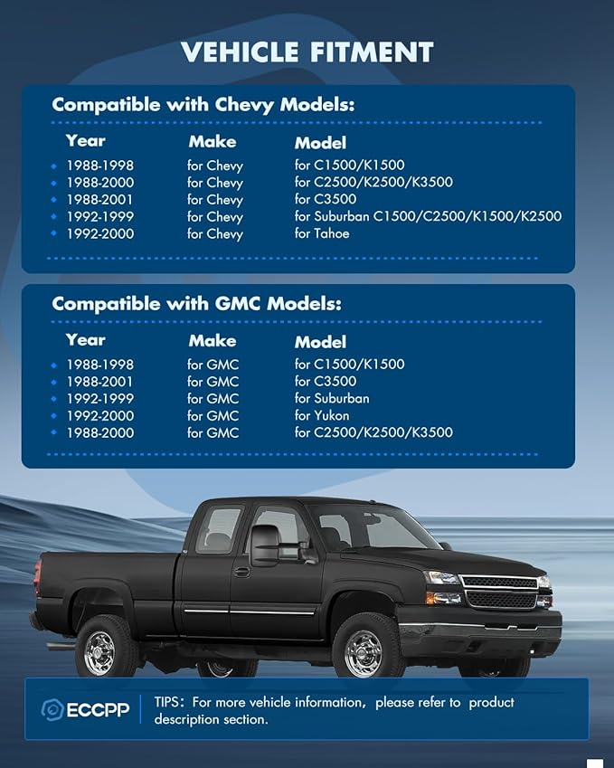 ECCPP Towing Mirrors for 1988-1998 for Chevy for GMC C/K 1500 2500 3500 Power Pair Side (1988-2001 for Chevy/GMC Black - Manual Adjusted No Turn Signal Light)