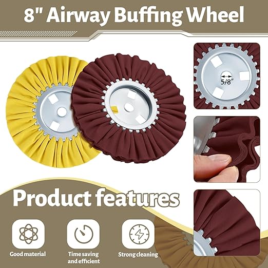 Liliful 18 Pcs 8" Airway Buffing Wheel, Aluminum Wheel Polishing Kit in Diameter 5/8 Inch Arbor Hole, Polishing Compound and Aluminum Metal Rake Kit for Angle Grinder Mirror Finish