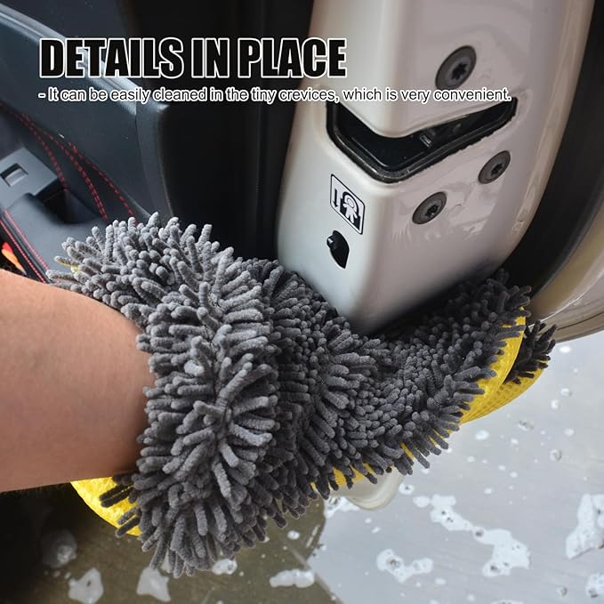 QMX Car Wash Mitt,Microfiber Scratch Free Auto Detailing Supplies for Cleaning, Washing Dusting,Thickened 5-Finger Design for Tight Spaces,Breathable Quick-Dry 2-Pack Green