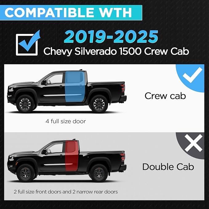 PZ Drop Down Side Steps Running Boards Compatible with 2019-2025 Chevy Silverado 1500 Crew Cab, Black Heavy Duty Carbon Steel Truck Step Rails Nerf Bars