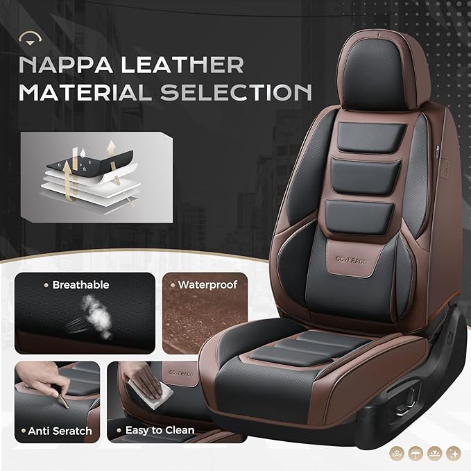 Coverado Car Seat Covers Full Set, Seat Covers for Cars, Front Seat Covers and Back Seat Cover Waterproof Leather Automotive Seat Cover, Universal Car Interior Protectors Cushion for Most Cars