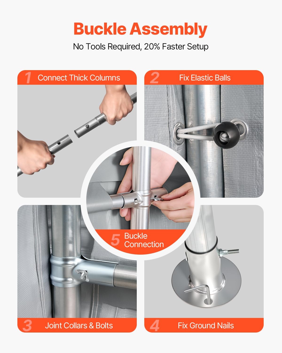 VEVOR Outdoor Storage Shed, 10 x 10 ft Portable Storage Tent with Roll-up Door & Vents, Waterproof Canopy Shed Shelter, Heavy Duty Frame, Patio Garage Carport for Motorcycle, Lawn Mower, Bike, Grey